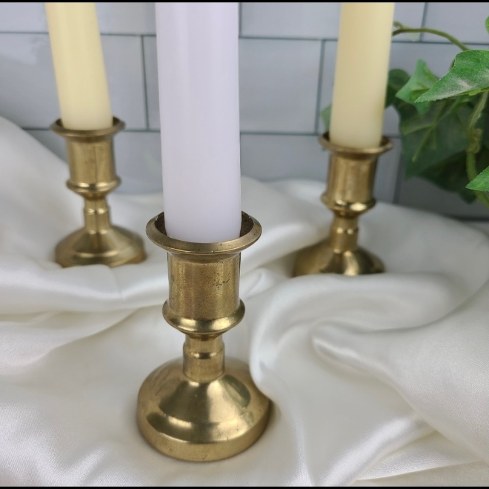 3 Vintage brass candlestick holders